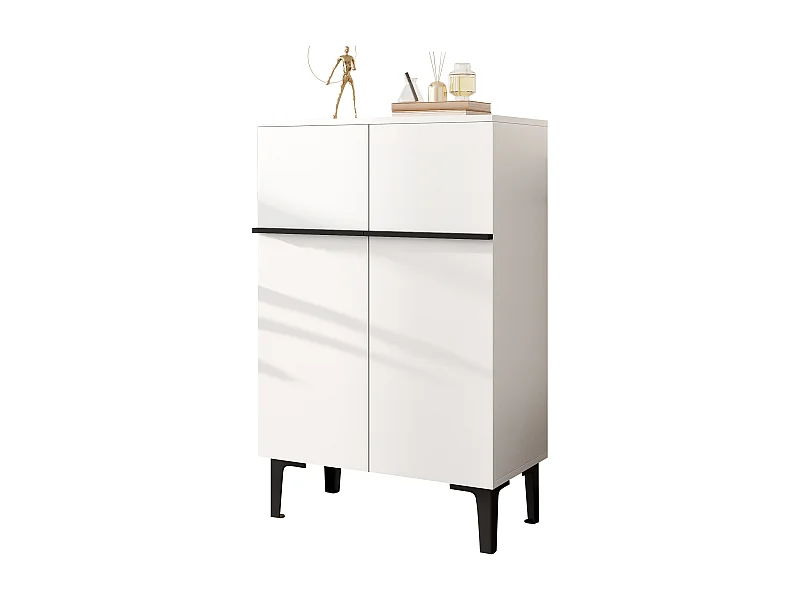 Moderner Schuhschrank für den Eingangsbereich – 60 x 34,5 x 95 cm – mit 2 Türen und verstellbaren Einlegeböden – Spanplatte – weiß