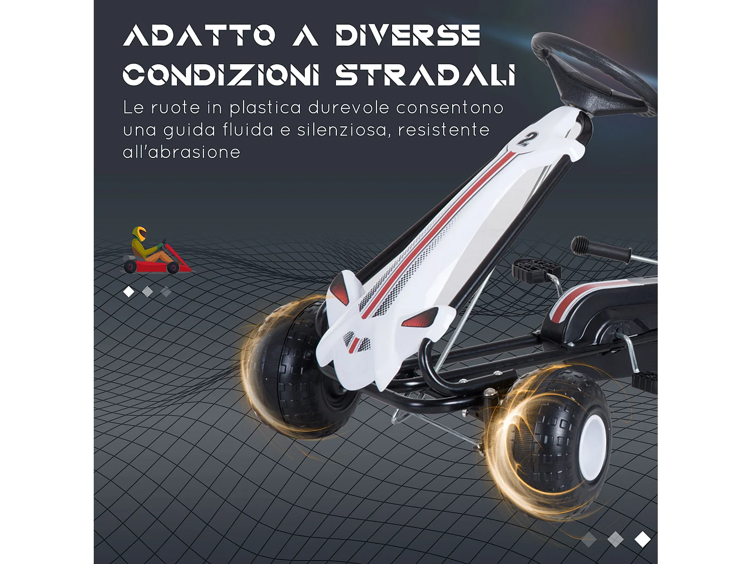 Go-kart a pedali per bambini con freno e frizione bianco e nero