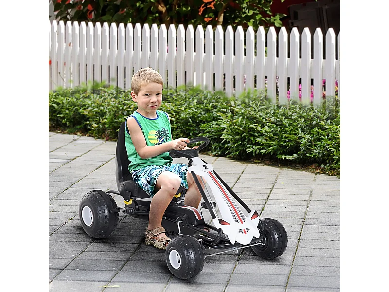 Go-kart a pedali per bambini con freno e frizione bianco e nero