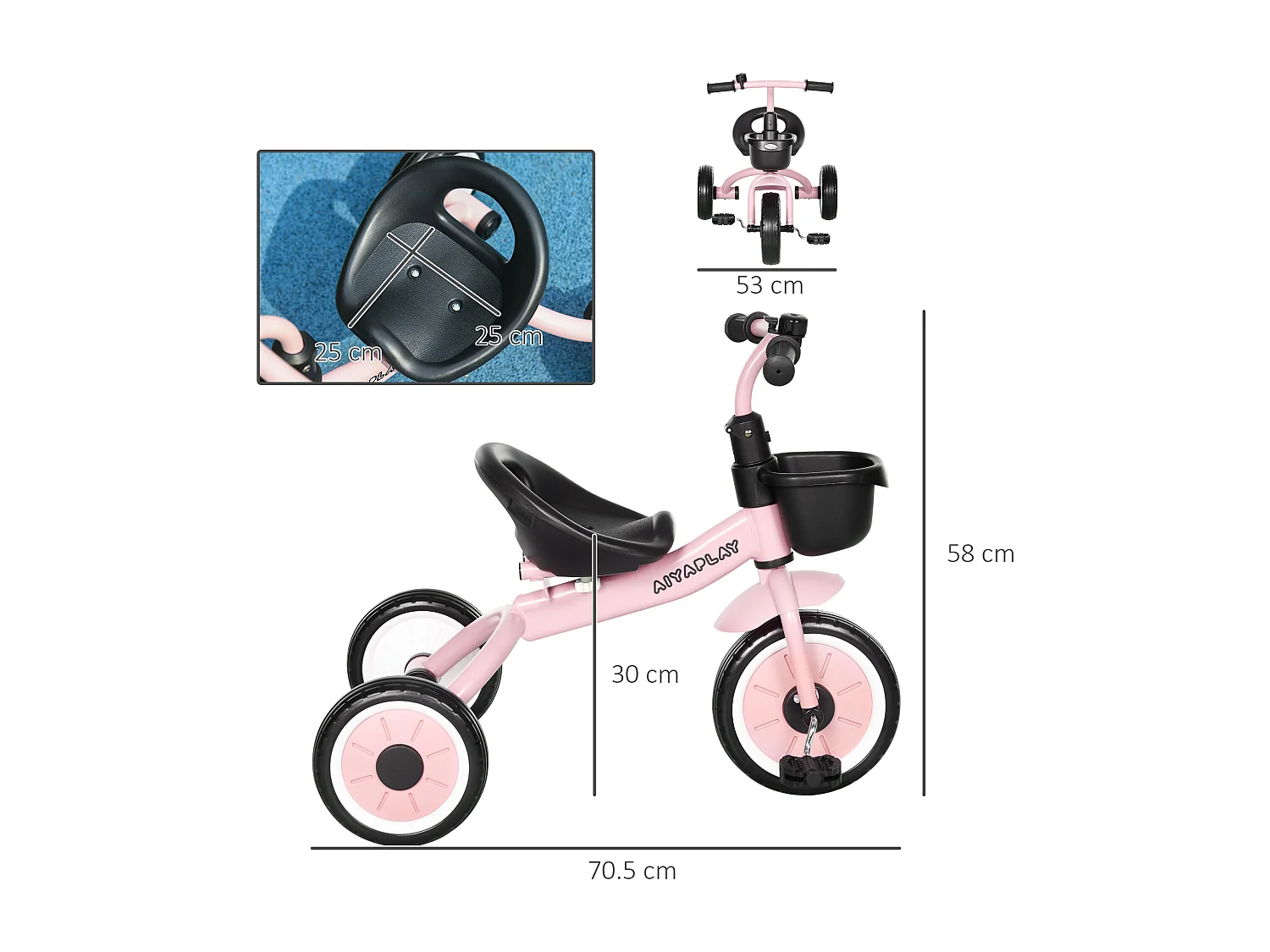 Triciclo per bimbi 2-5 anni regolabile con campanello rosa