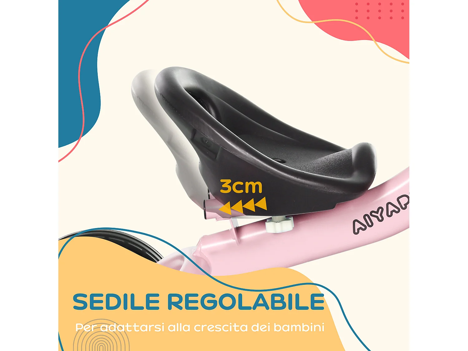 Triciclo per bimbi 2-5 anni regolabile con campanello rosa