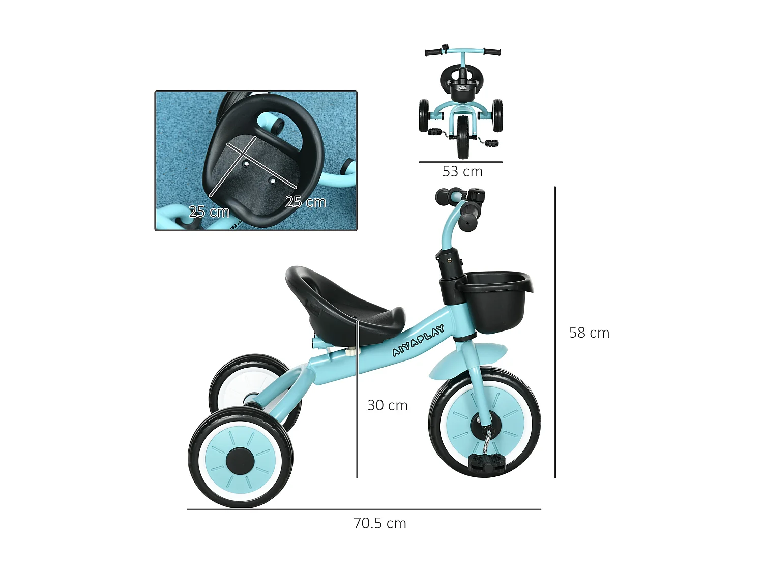 Triciclo per bimbi 2-5 anni regolabile con campanello blu