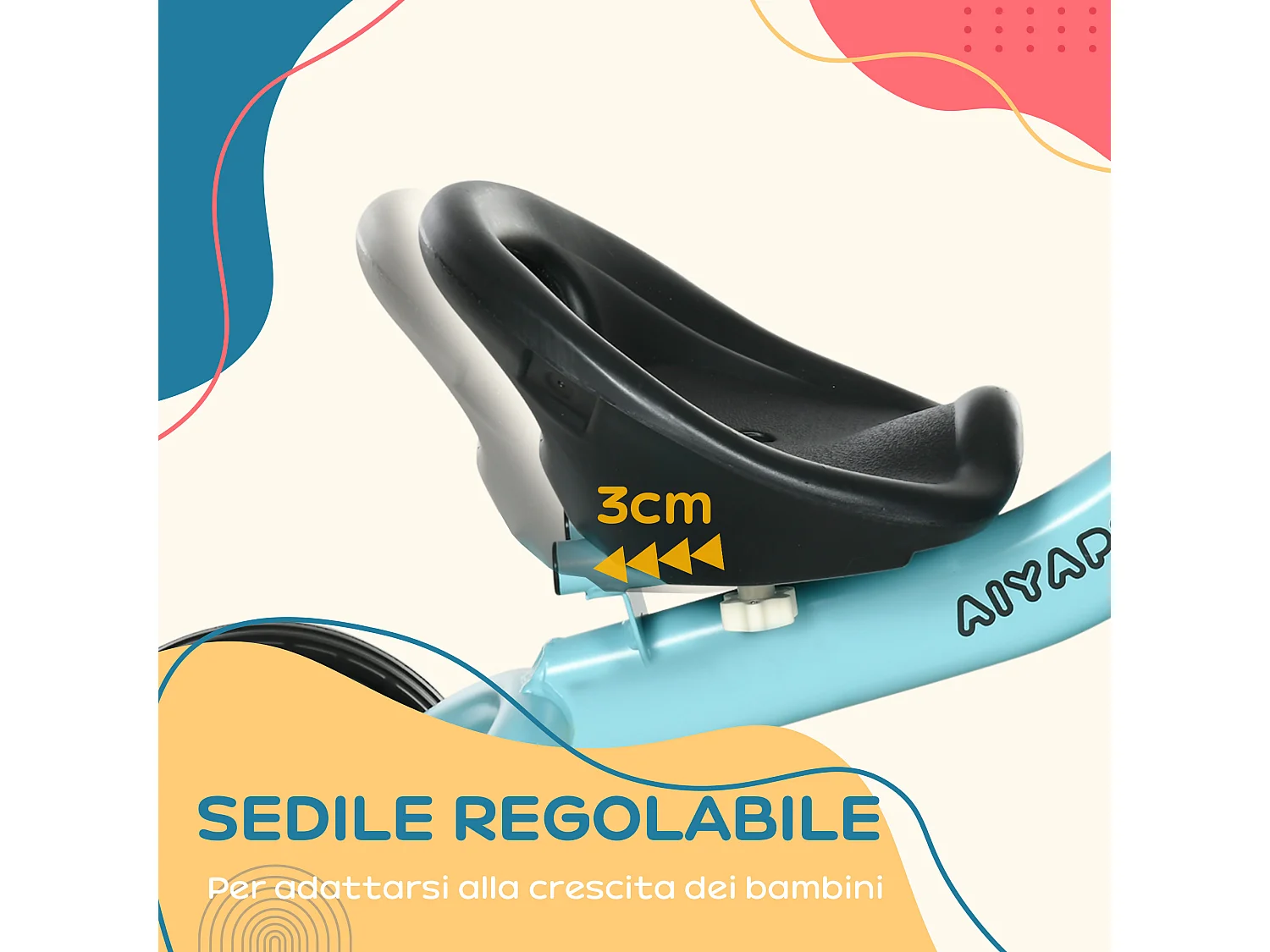 Triciclo per bimbi 2-5 anni regolabile con campanello blu