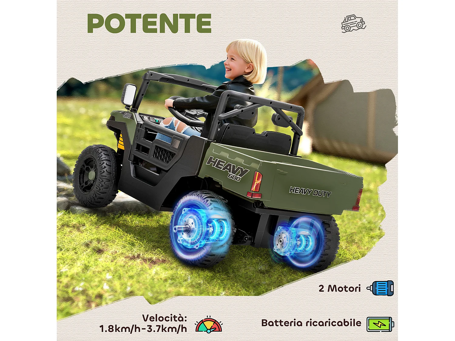 Macchina elettrica per bambini 12v con telecomando e bagagliaio verde
