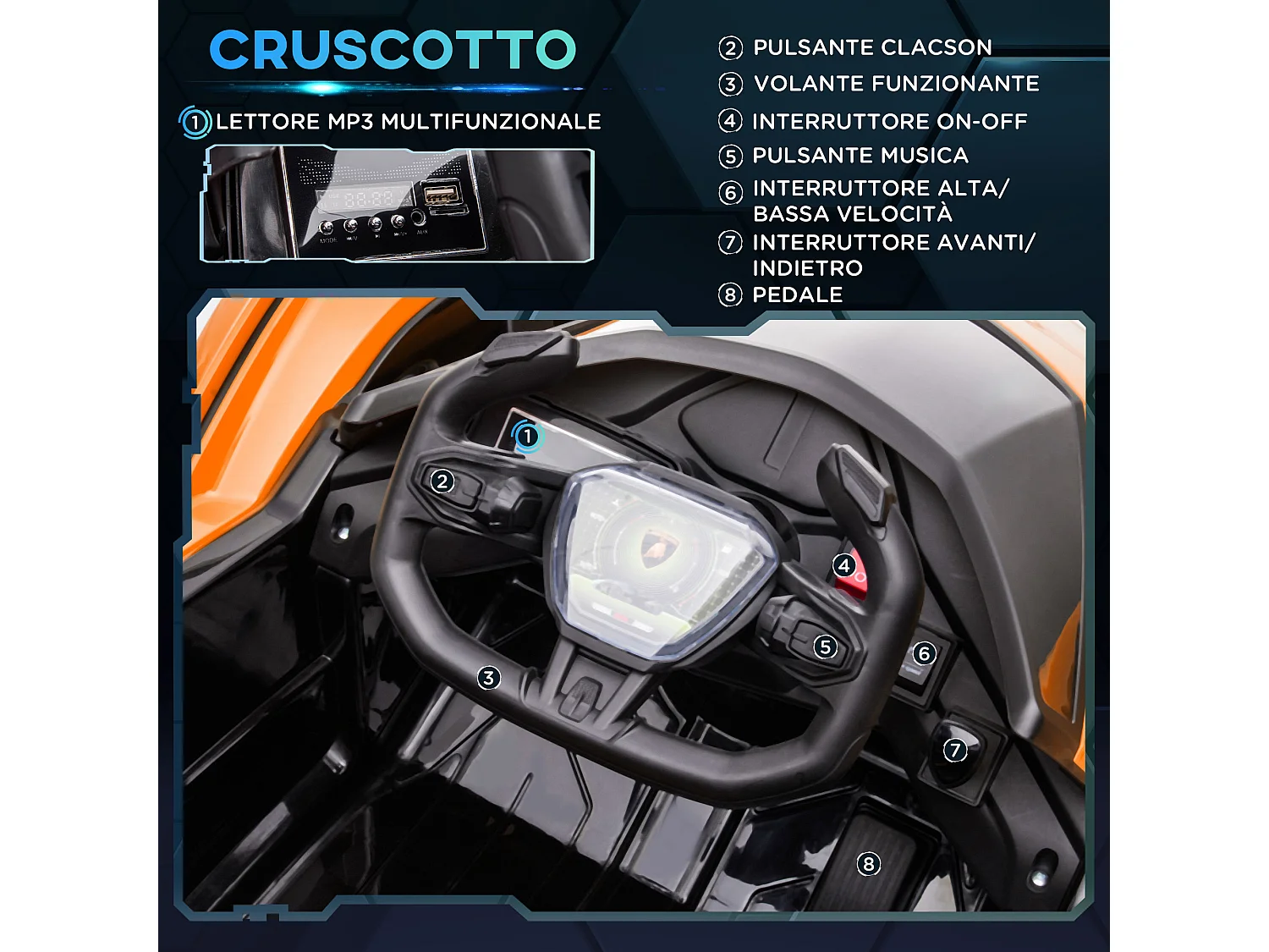 Auto elettrica bambini con telecomando lamborghini arancione