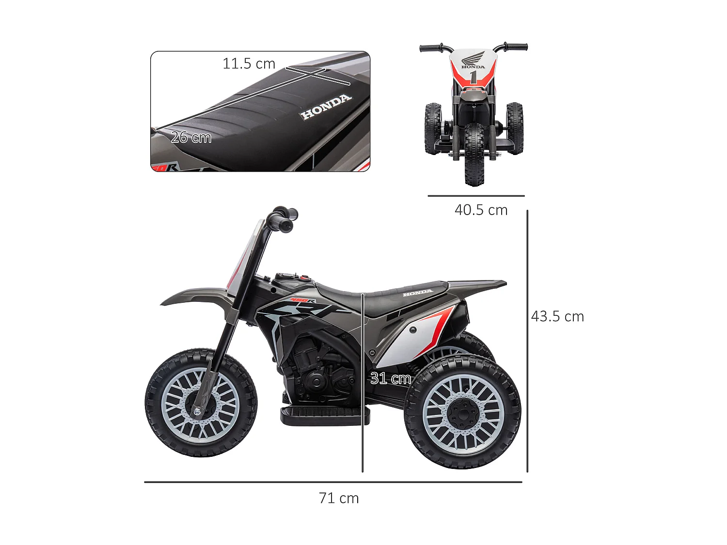 Moto da cross elettrica per bambini 18-36 mesi a 3 ruote grigia