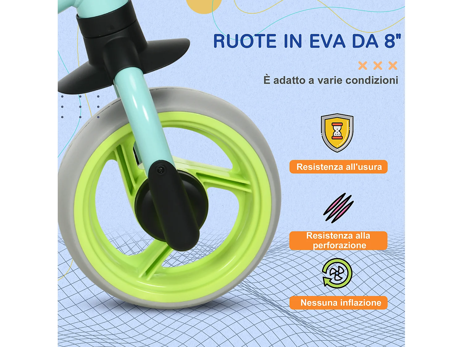 Bici senza pedali per bambini con sella regolabile multicolore