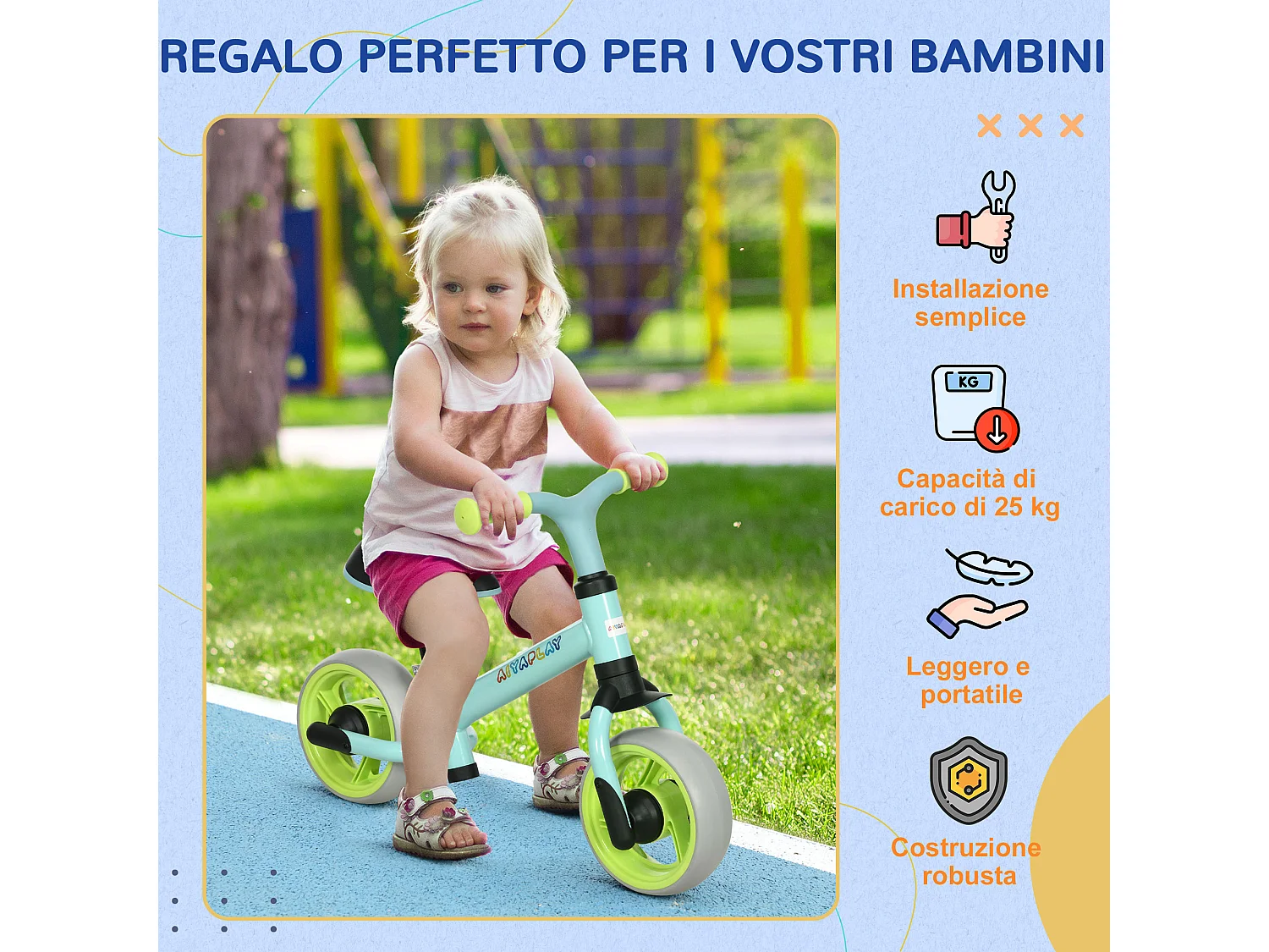 Bici senza pedali per bambini con sella regolabile multicolore
