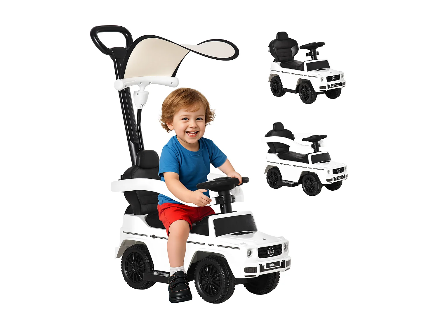 Macchina a spinta per bambini con tettuccio bianco