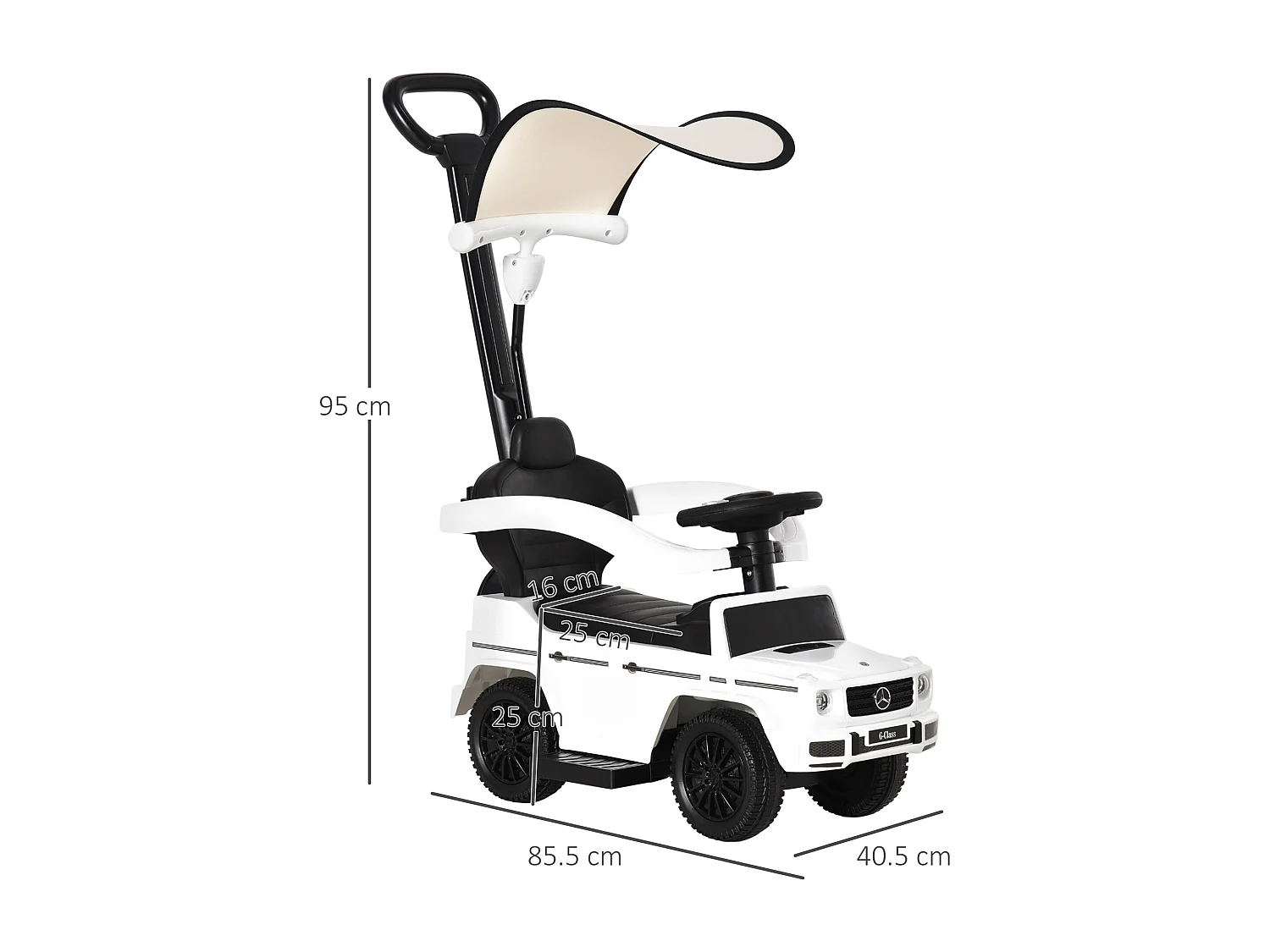 Macchina a spinta per bambini con tettuccio bianco