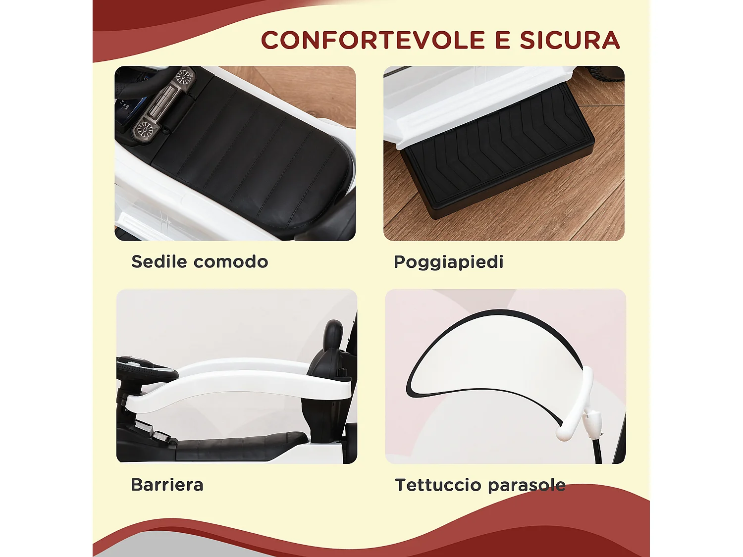 Macchina a spinta per bambini con tettuccio bianco