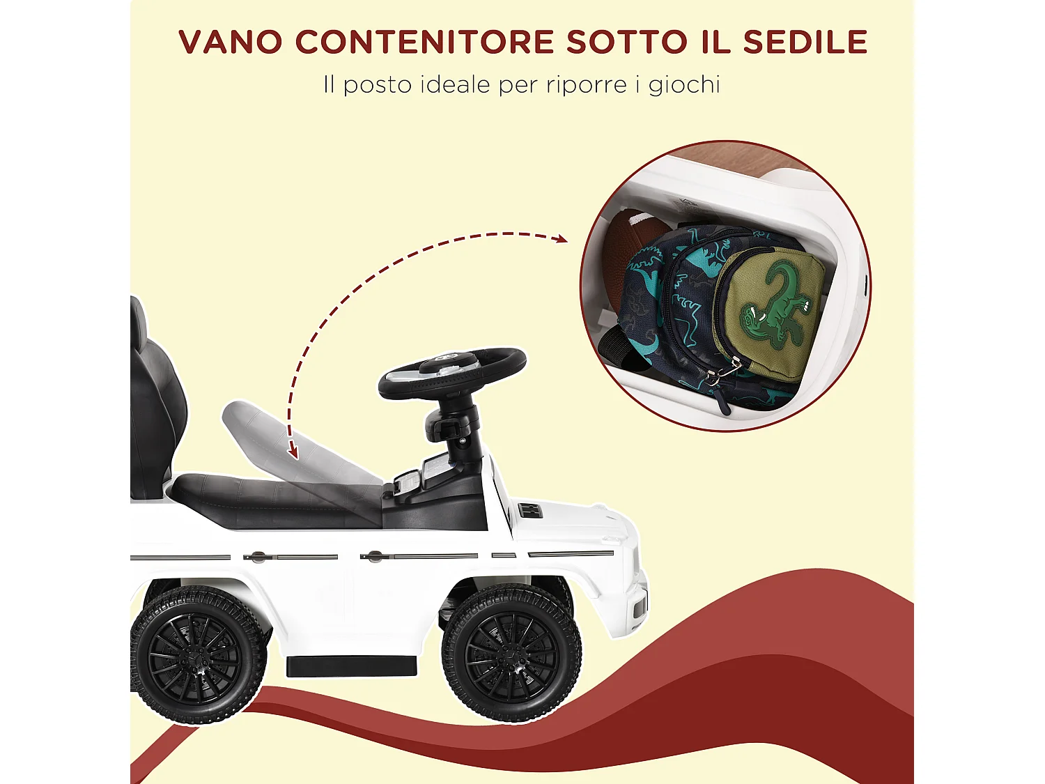 Macchina a spinta per bambini con tettuccio bianco