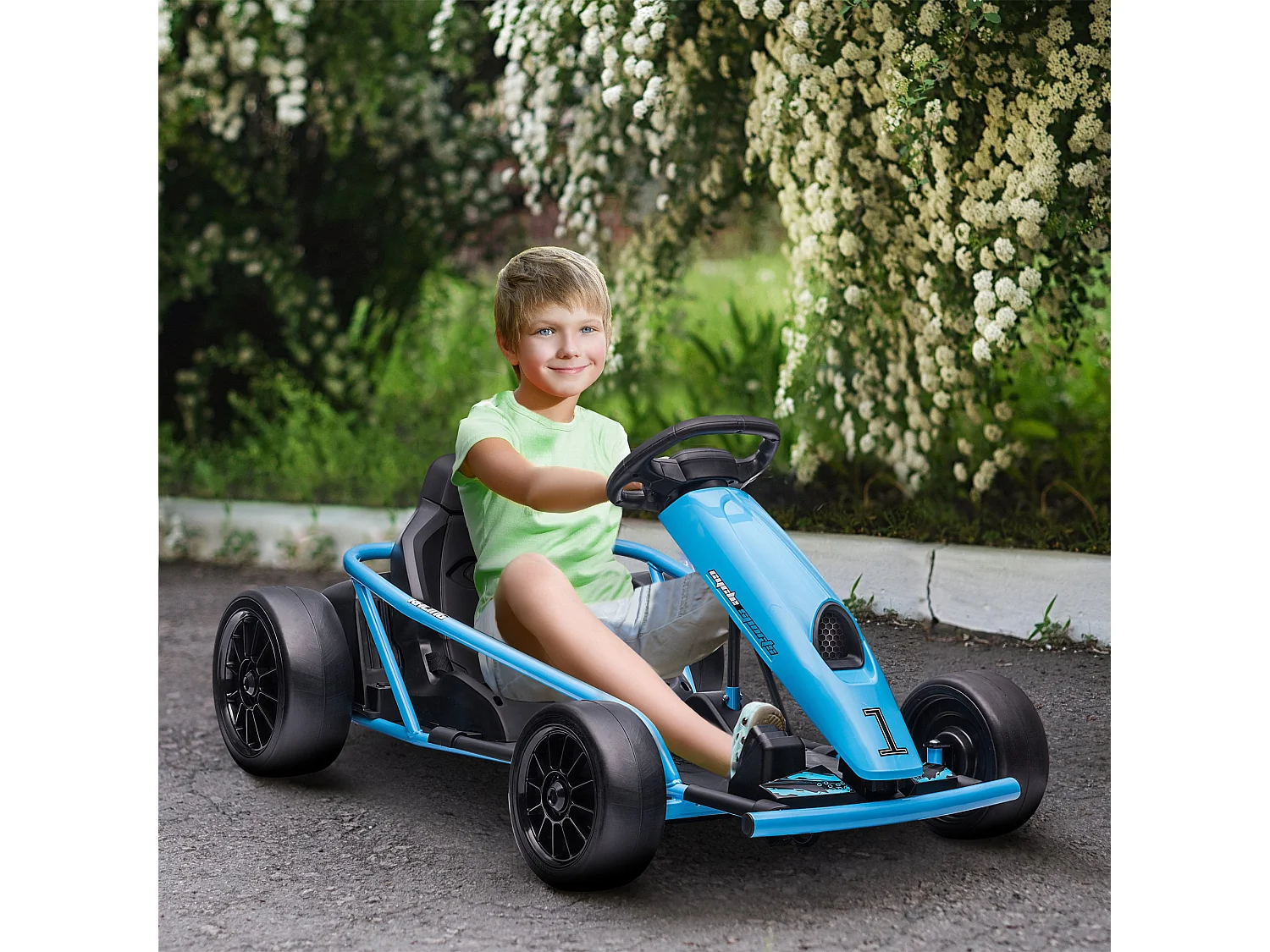 Go-Kart elettrico per bambini 8-12 anni in pp e metallo blu e nero