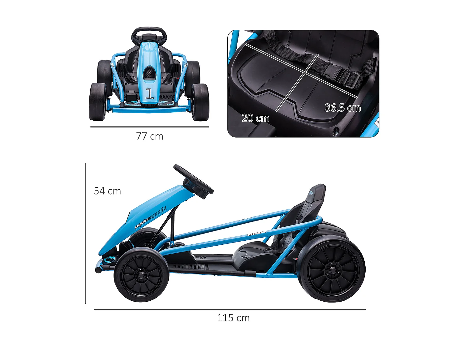 Go-Kart elettrico per bambini 8-12 anni in pp e metallo blu e nero