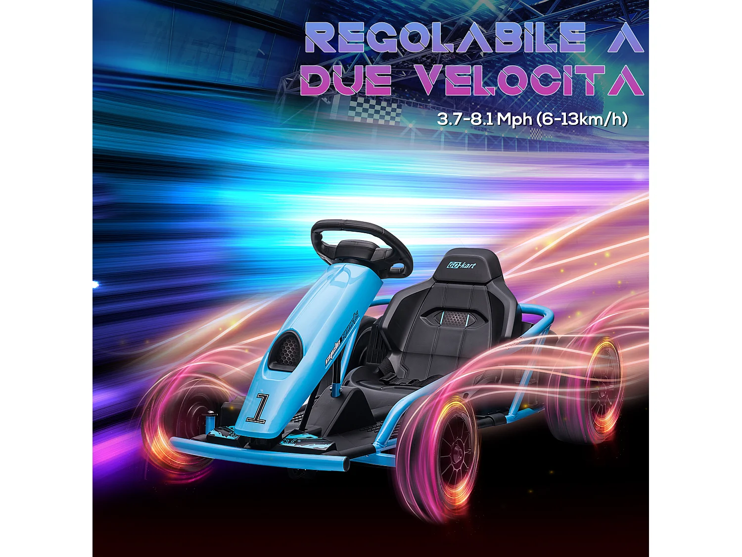 Go-Kart elettrico per bambini 8-12 anni in pp e metallo blu e nero