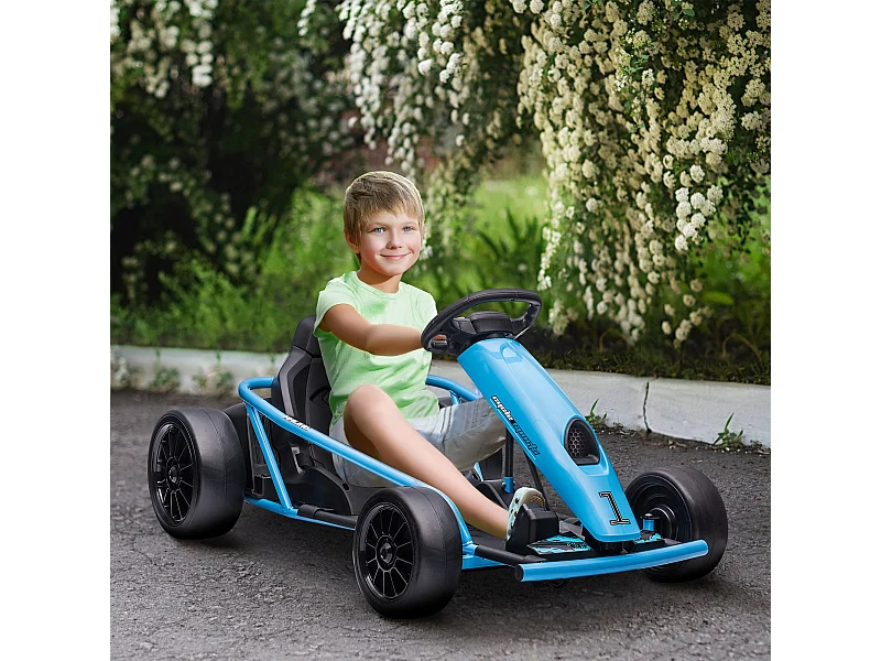 Go-Kart elettrico per bambini 8-12 anni in pp e metallo blu e nero