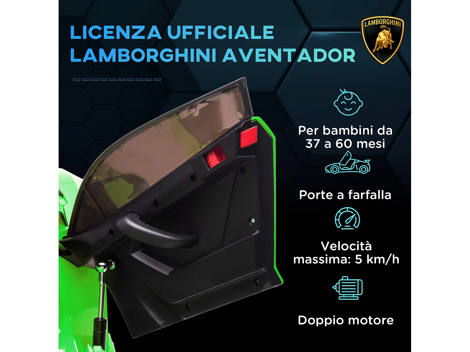 Macchina elettrica per bambini verde con telecomando