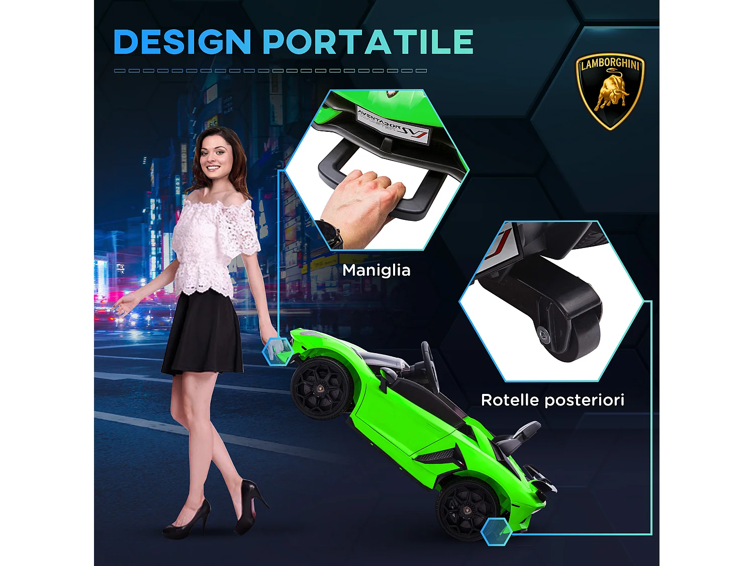 Macchina elettrica per bambini verde con telecomando