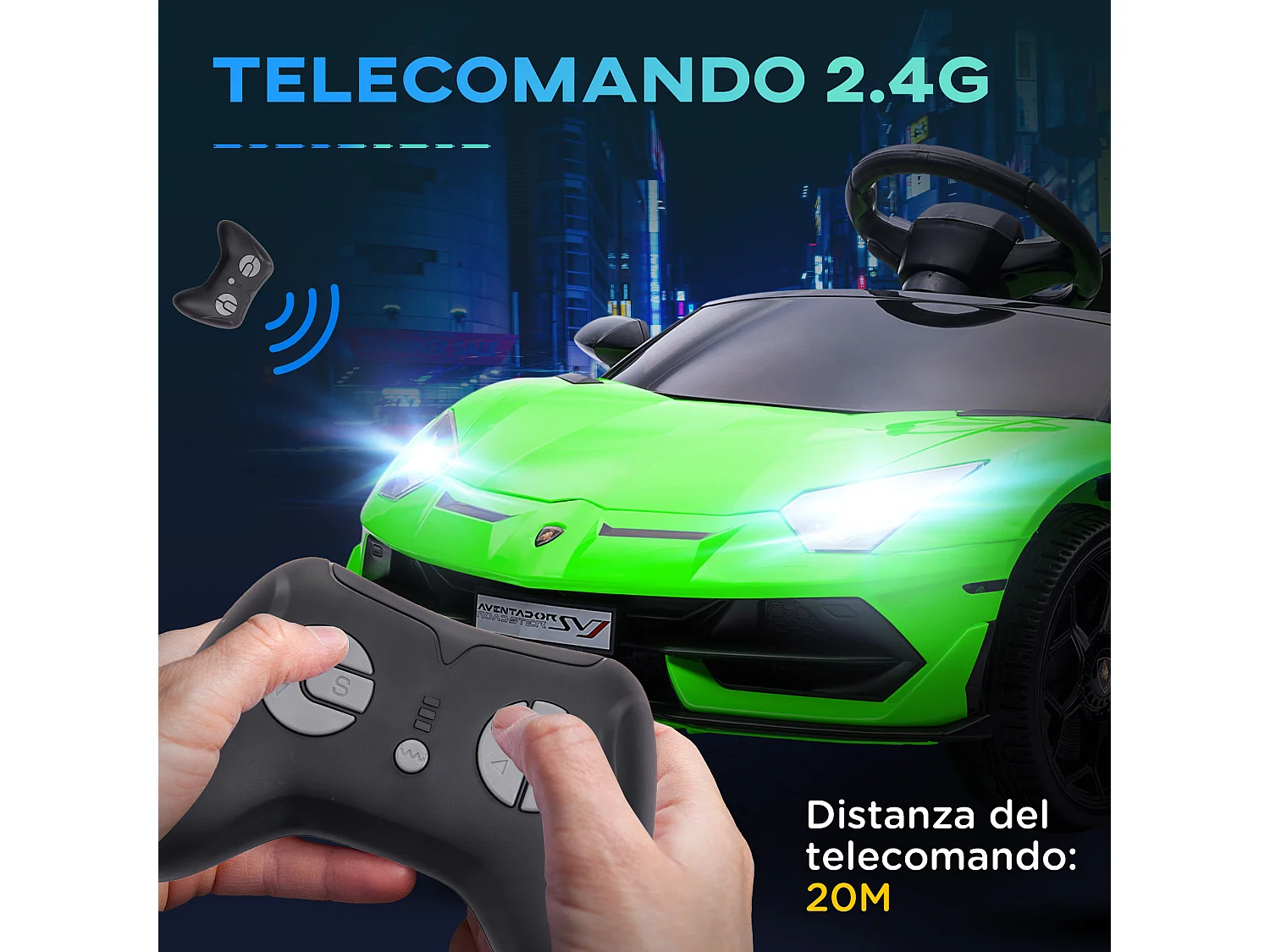 Macchina elettrica per bambini verde con telecomando