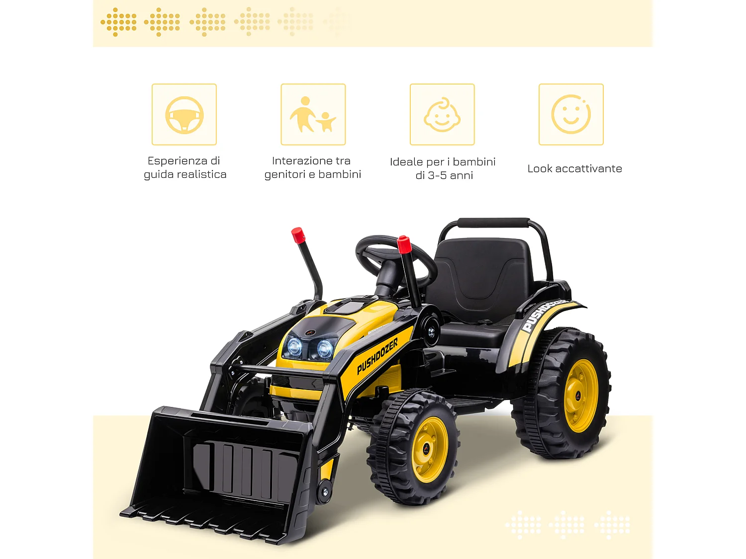 Ruspa giocattolo a batteria con suoni e luci bambini 3-5 anni