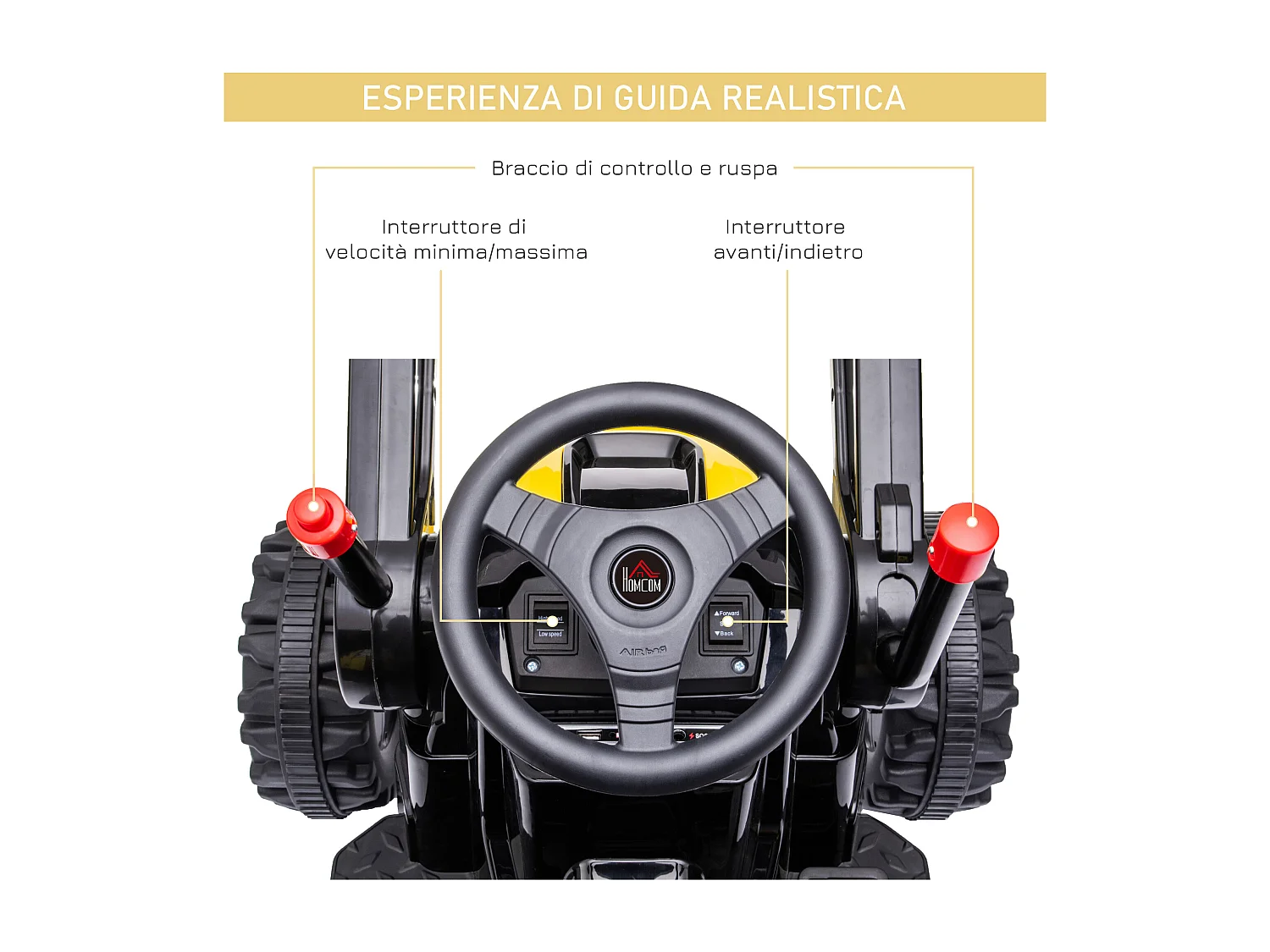 Ruspa giocattolo a batteria con suoni e luci bambini 3-5 anni