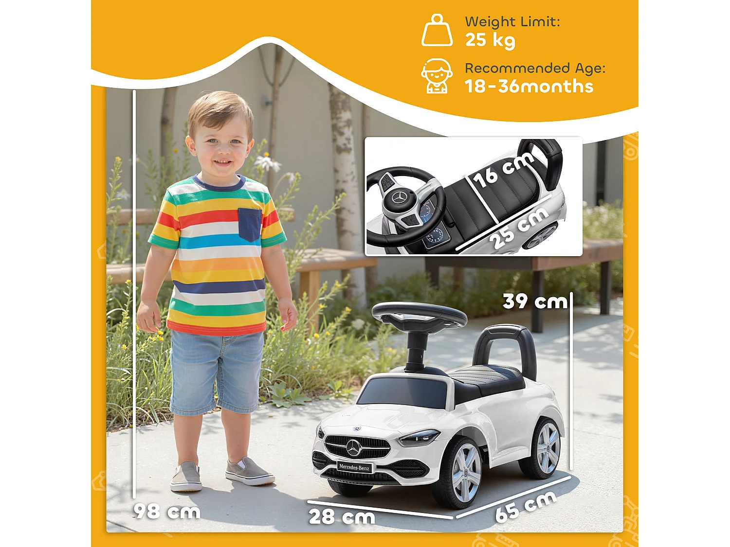 Macchina per bambini con licenza mercedes benz bianco