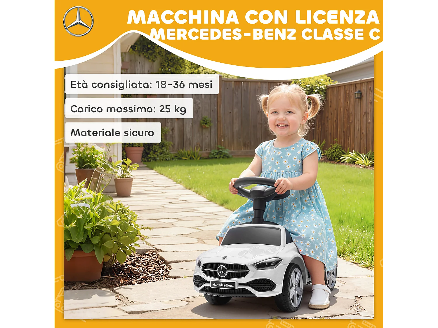 Macchina per bambini con licenza mercedes benz bianco