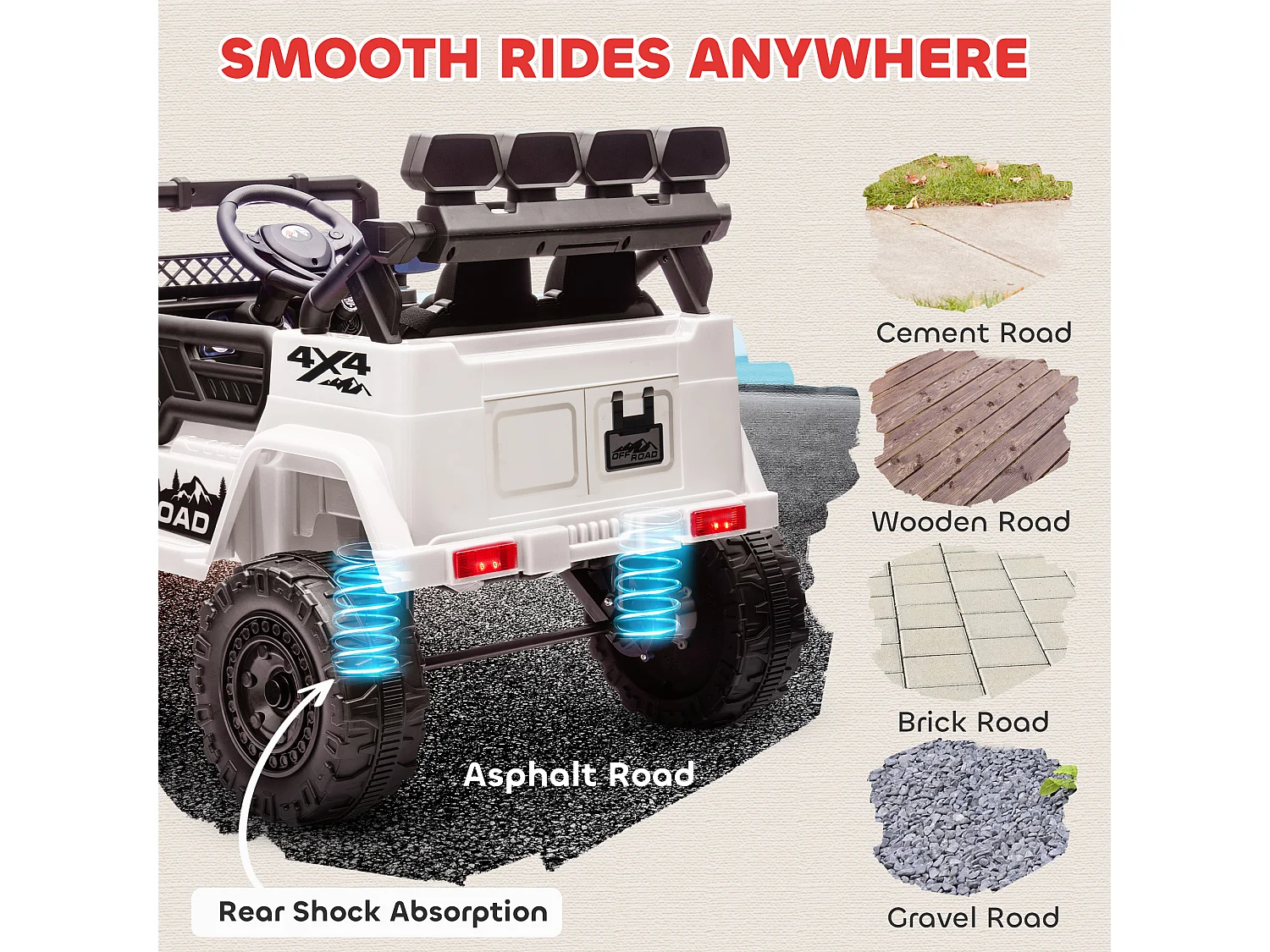 Fuoristrada per bambini con fanali, clacson e cintura bianco