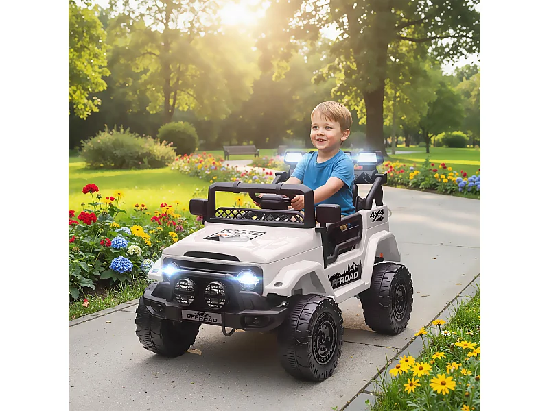 Fuoristrada per bambini con fanali, clacson e cintura bianco