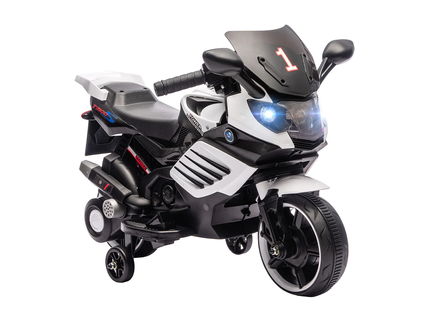 Moto elettrica per bambini 6v con rotelle luci e musica bianco