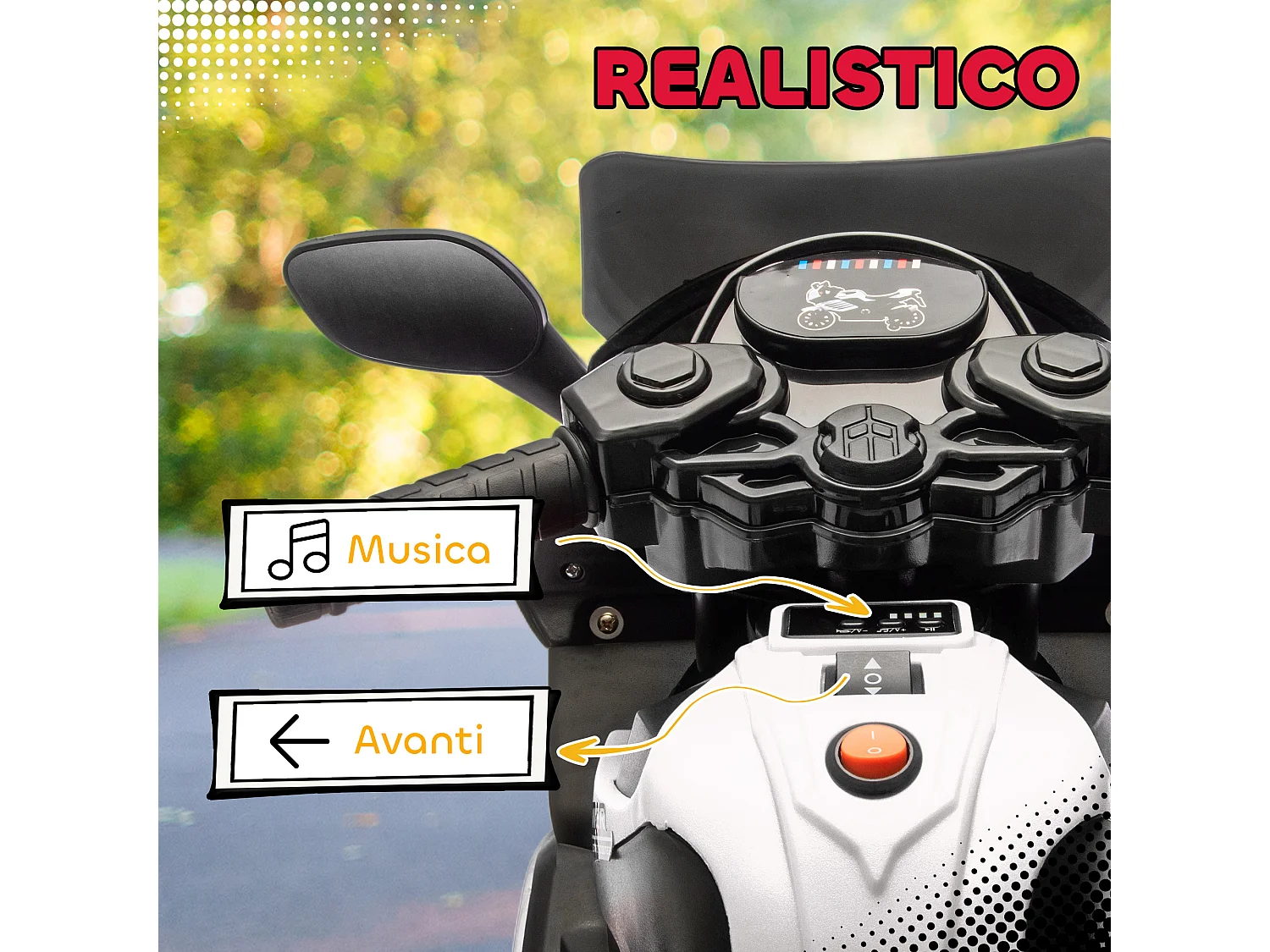 Moto elettrica per bambini 6v con rotelle luci e musica bianco