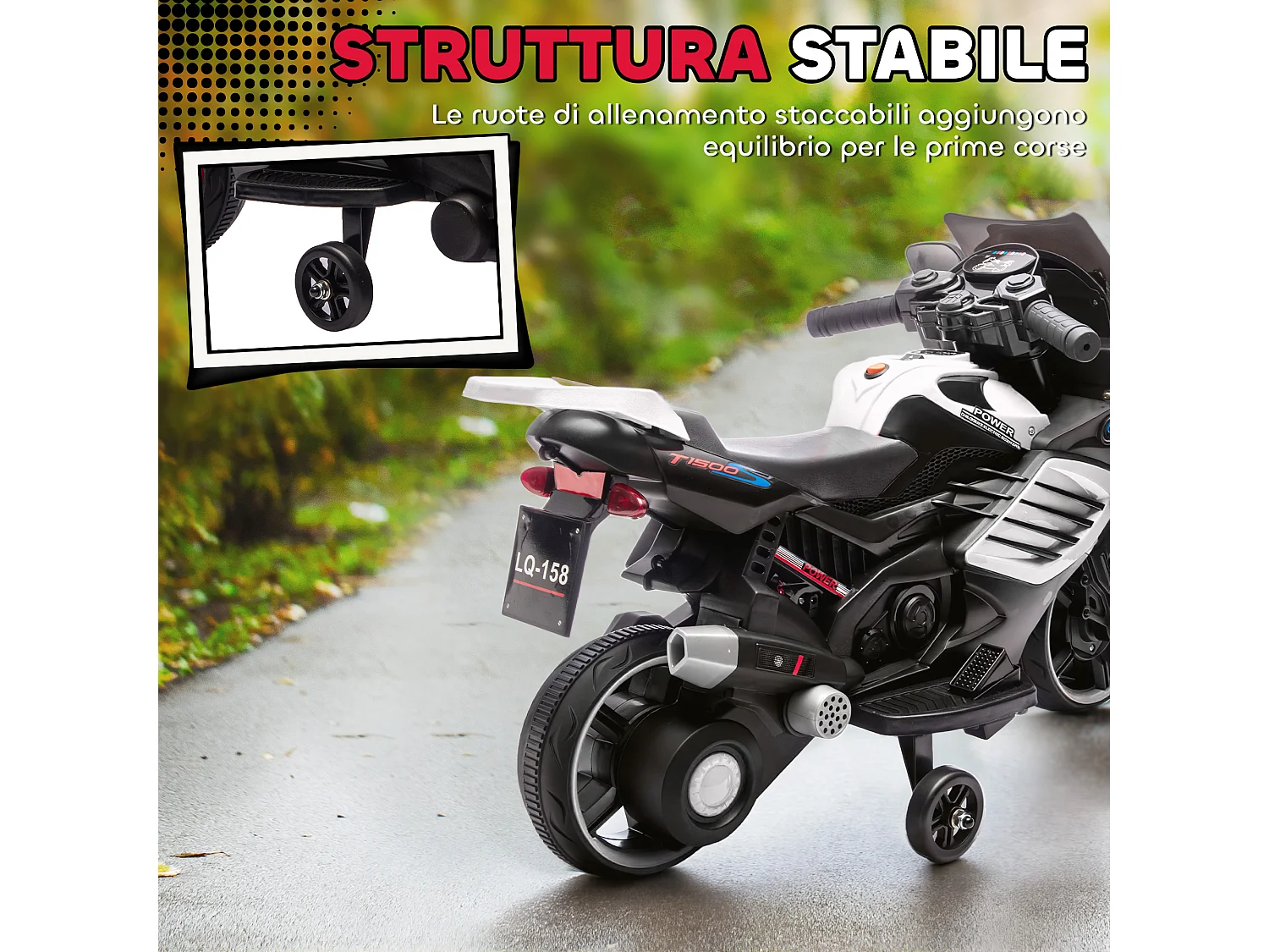 Moto elettrica per bambini 6v con rotelle luci e musica bianco