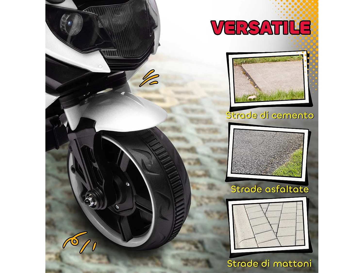 Moto elettrica per bambini 6v con rotelle luci e musica bianco