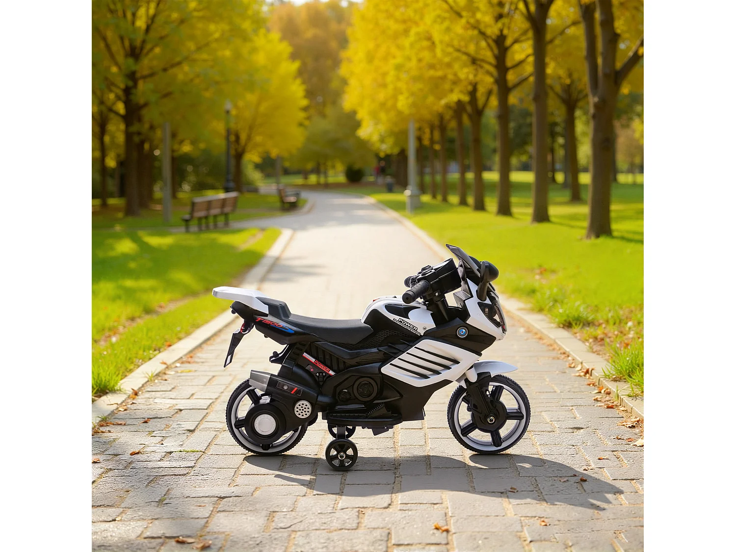 Moto elettrica per bambini 6v con rotelle luci e musica bianco