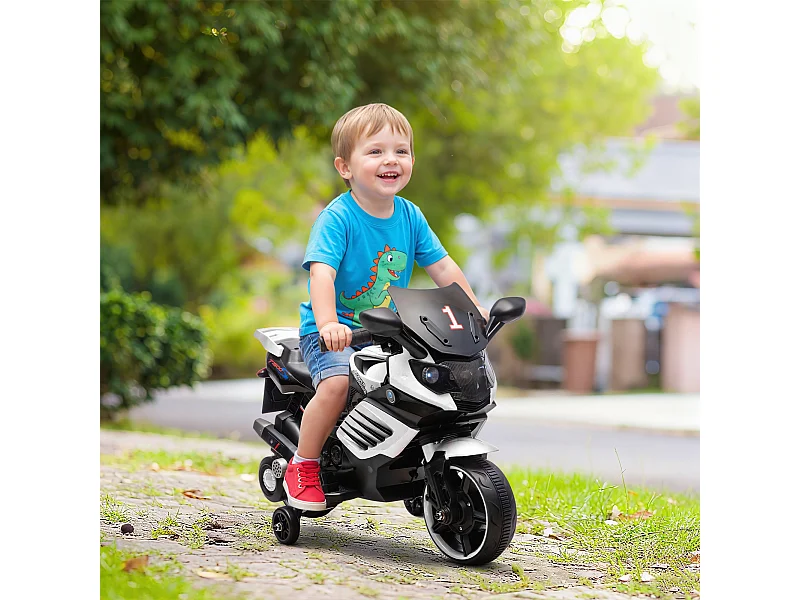 Moto elettrica per bambini 6v con rotelle luci e musica bianco