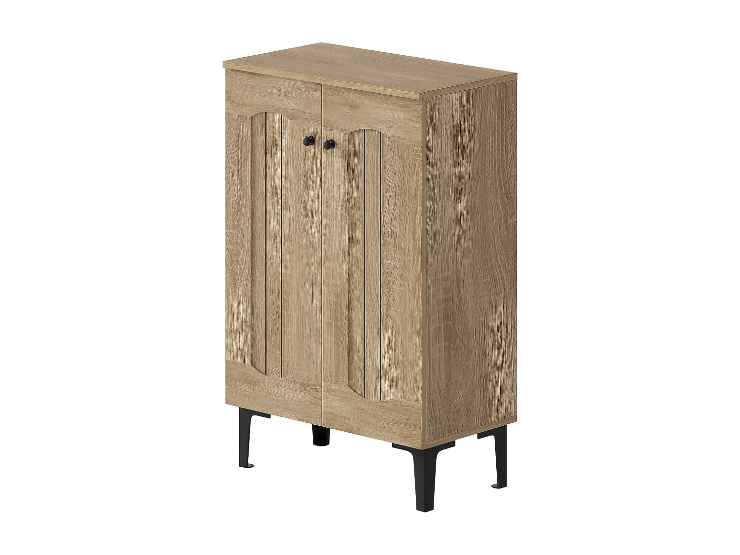 Moderner Schuhschrank – 60 x 31,5 x 95 cm – mit 2 Türen und mehrstufigen Regalböden – Spanplatte – natur