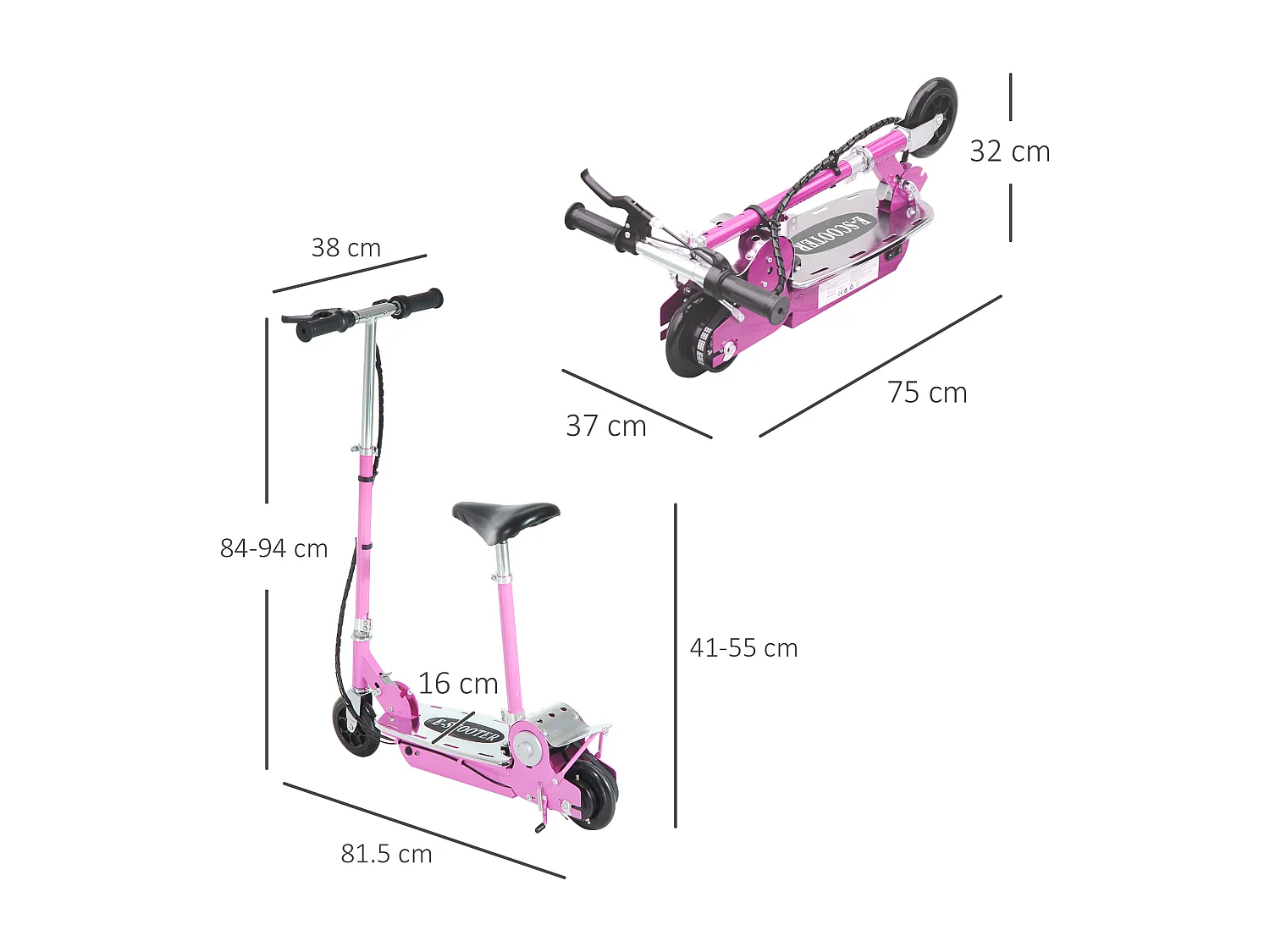 Monopattino elettrico 10km/h con sedile e manubrio regolabile rosa