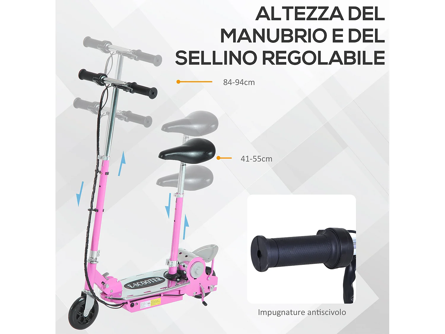 Monopattino elettrico 10km/h con sedile e manubrio regolabile rosa