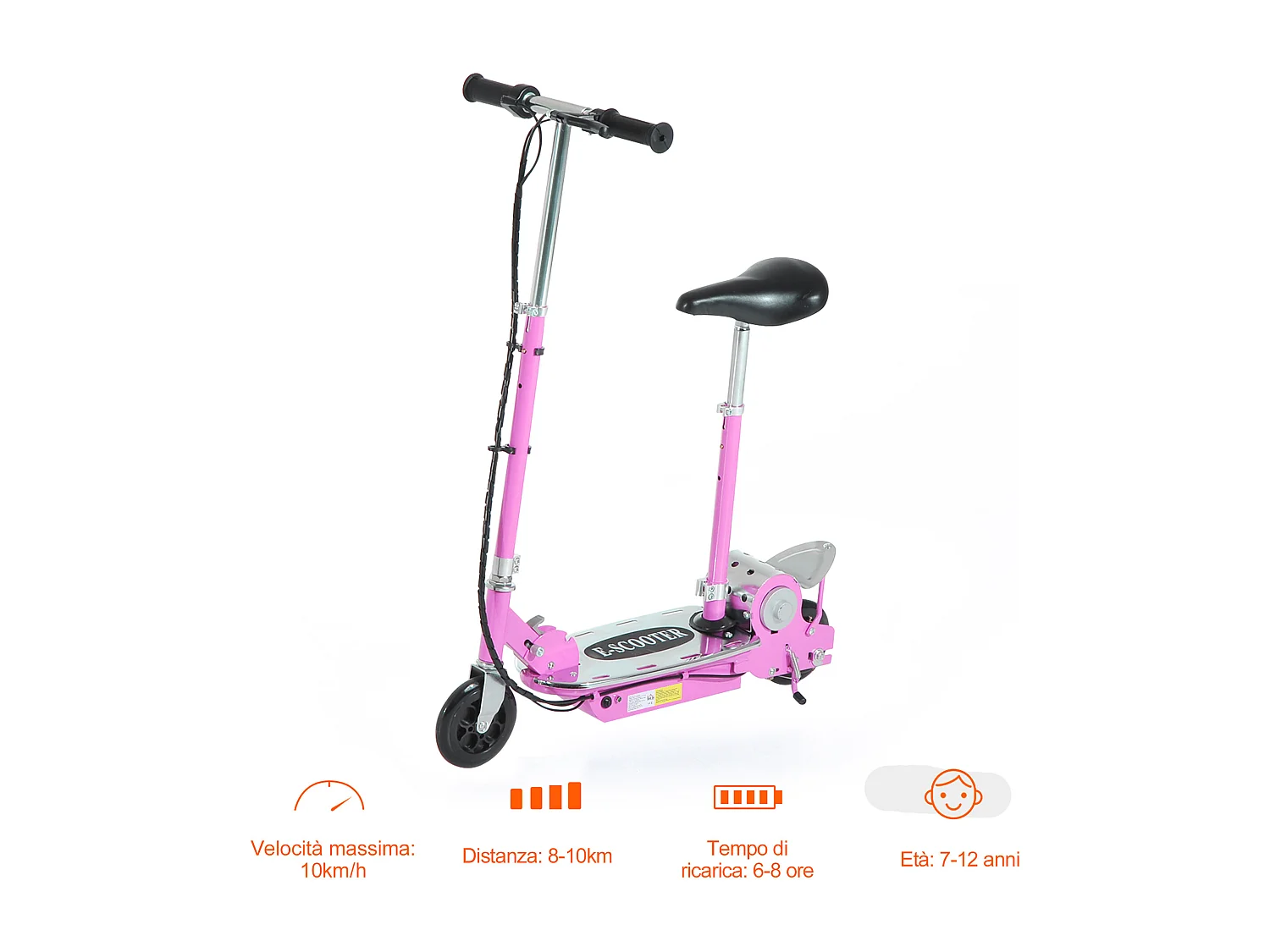 Monopattino elettrico 10km/h con sedile e manubrio regolabile rosa