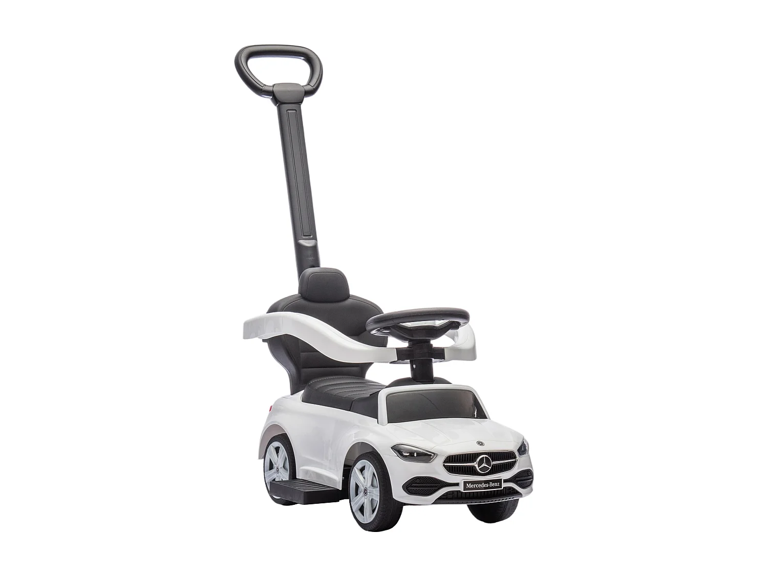 Macchina cavalcabile per bambini convertibile in passeggino bianco