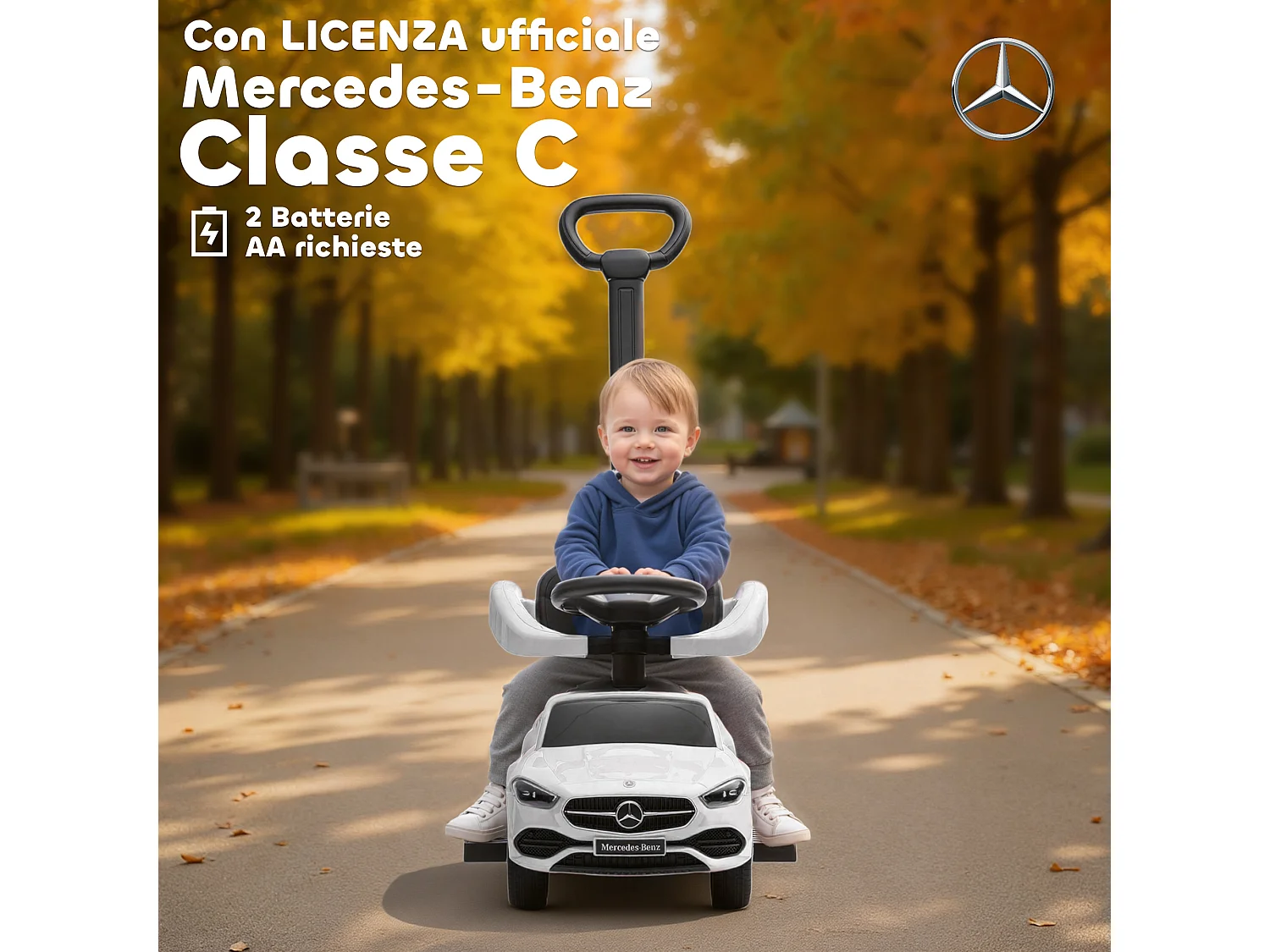 Macchina cavalcabile per bambini convertibile in passeggino bianco