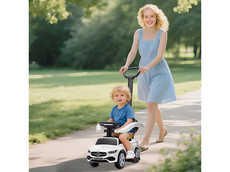 Macchina cavalcabile per bambini convertibile in passeggino bianco
