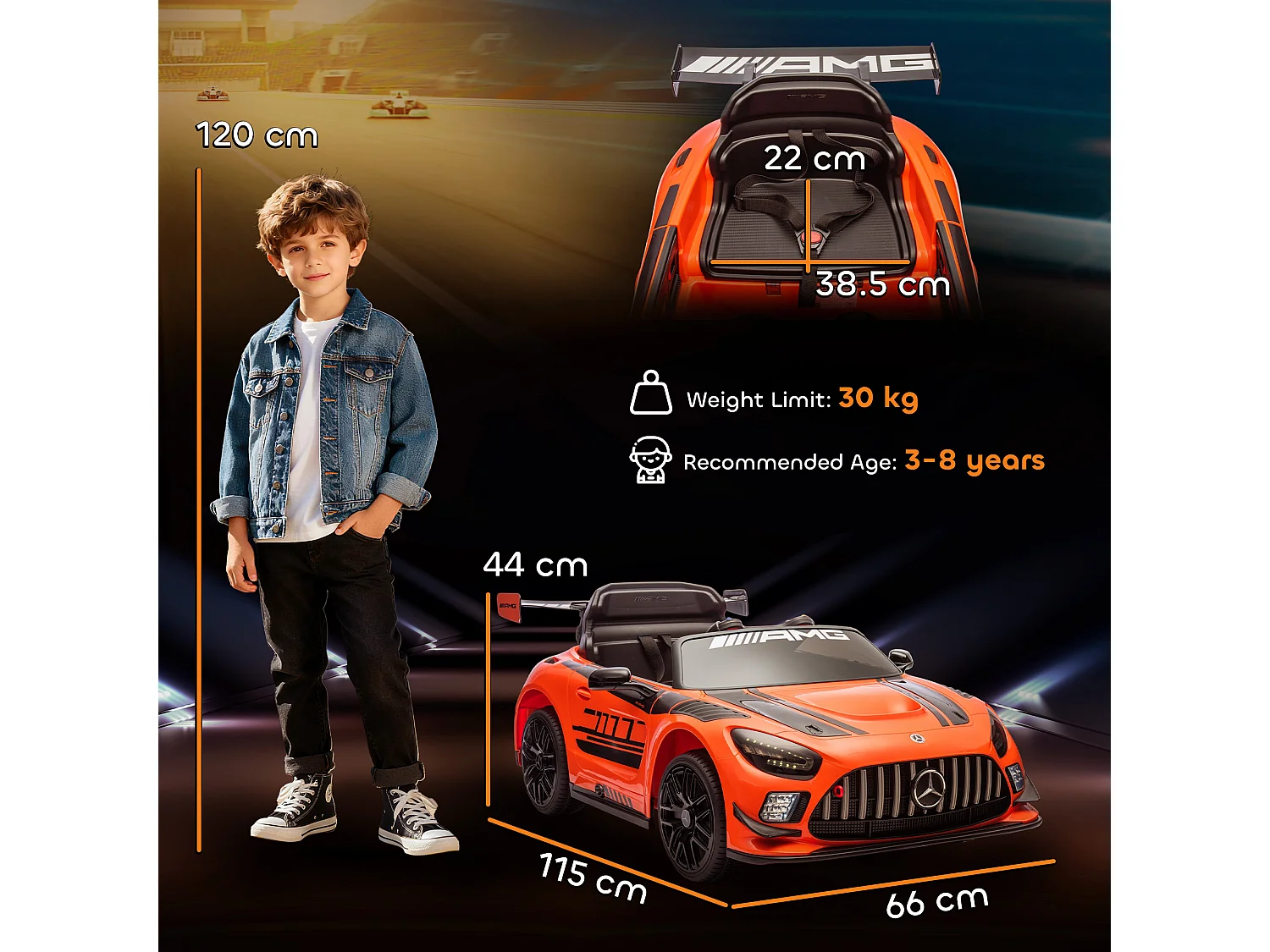 Auto elettrica per bambini 3-8 anni mercedes amg e telecomando arancio