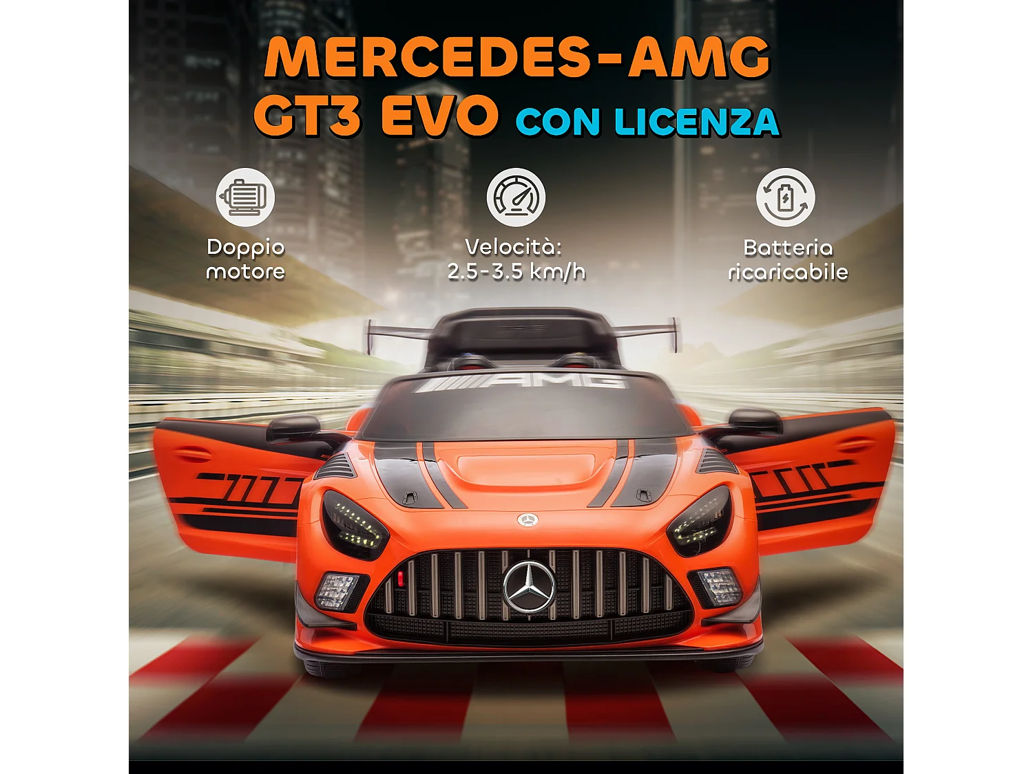 Auto elettrica per bambini 3-8 anni mercedes amg e telecomando arancio