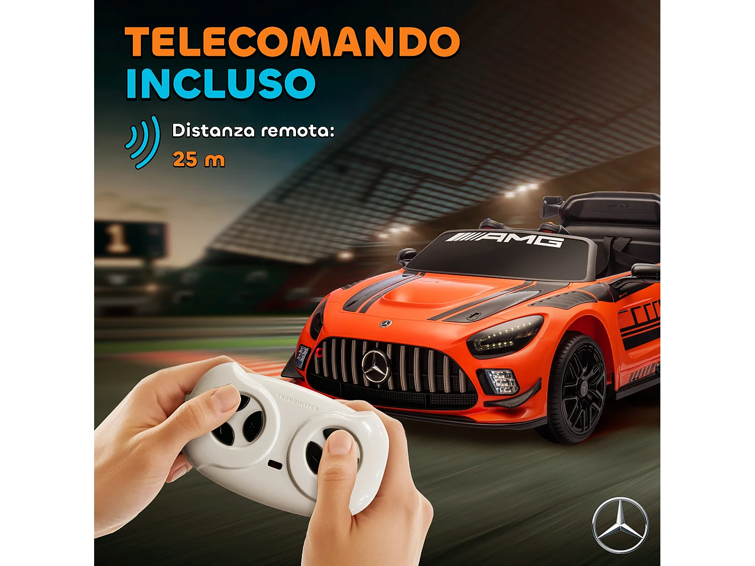 Auto elettrica per bambini 3-8 anni mercedes amg e telecomando arancio