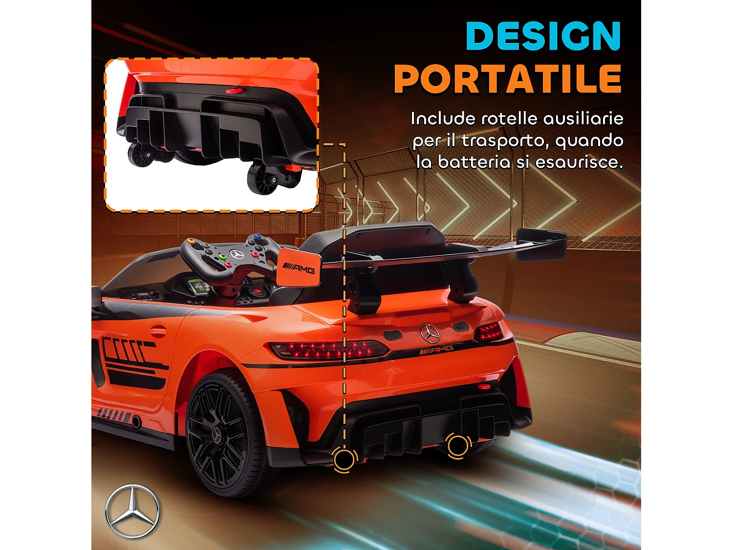Auto elettrica per bambini 3-8 anni mercedes amg e telecomando arancio