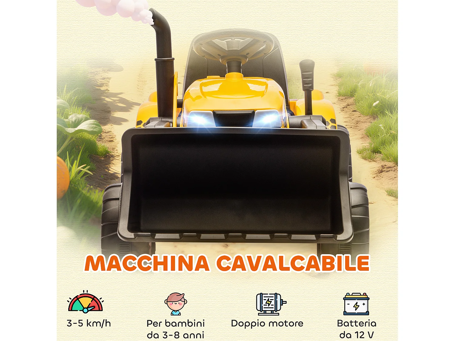 Escavatore per bambini elettrico 12v con benna e telecomando