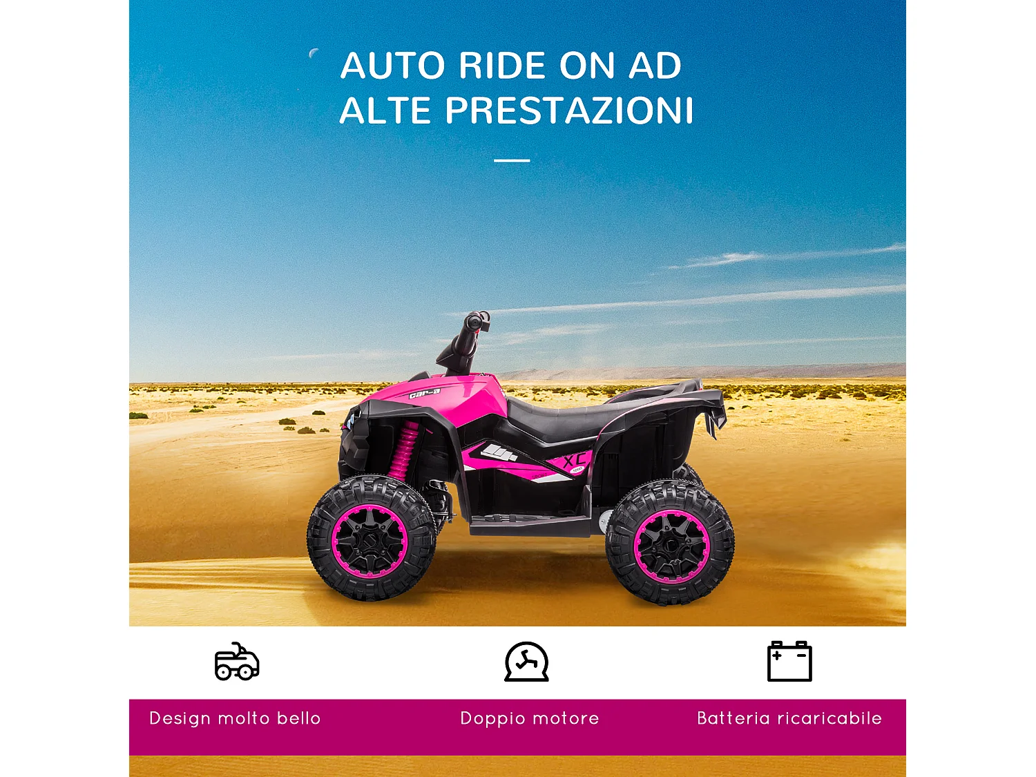 Quad per bambini 12v 2 velocità ruote con clacson rosa