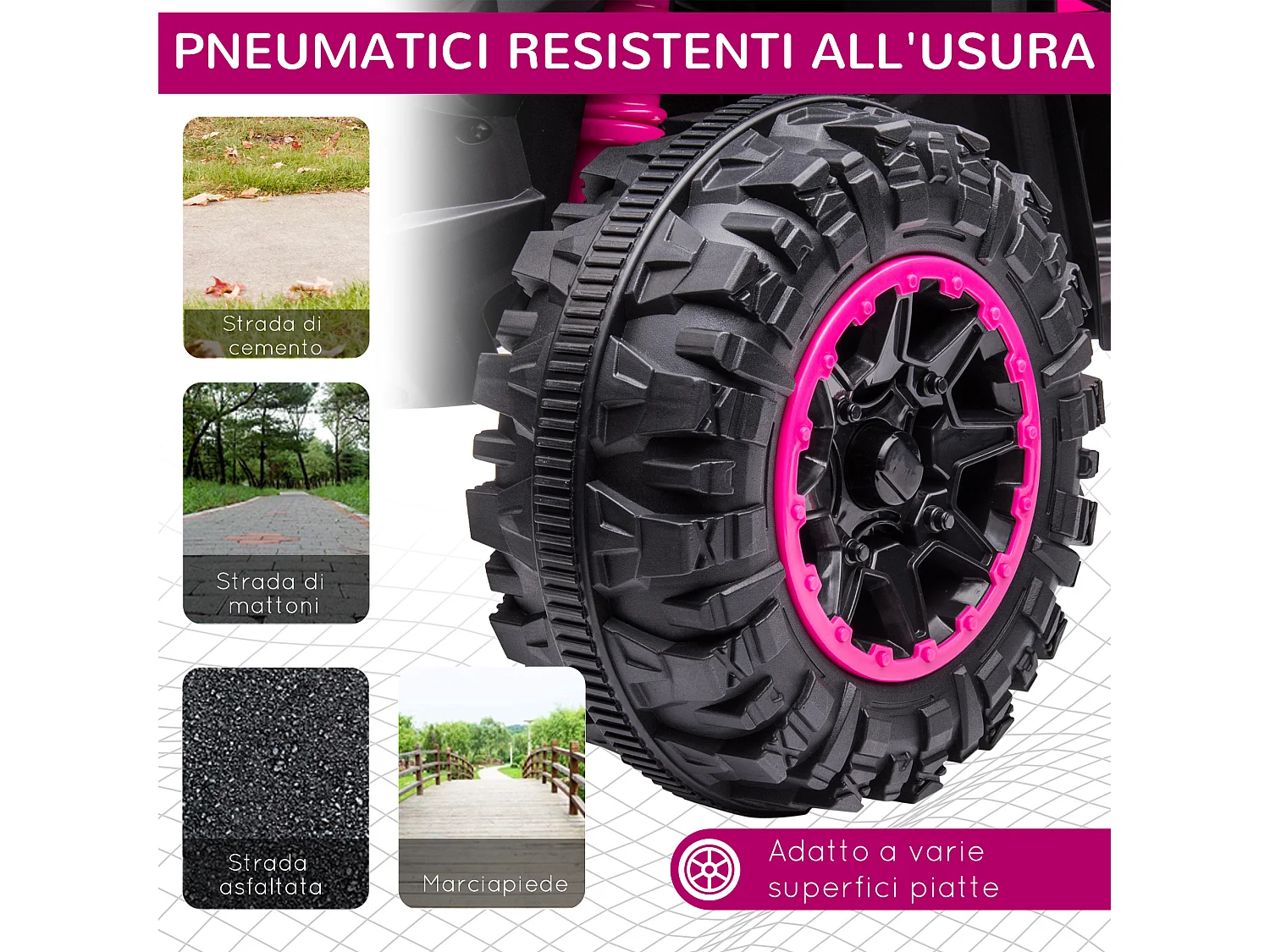 Quad per bambini 12v 2 velocità ruote con clacson rosa