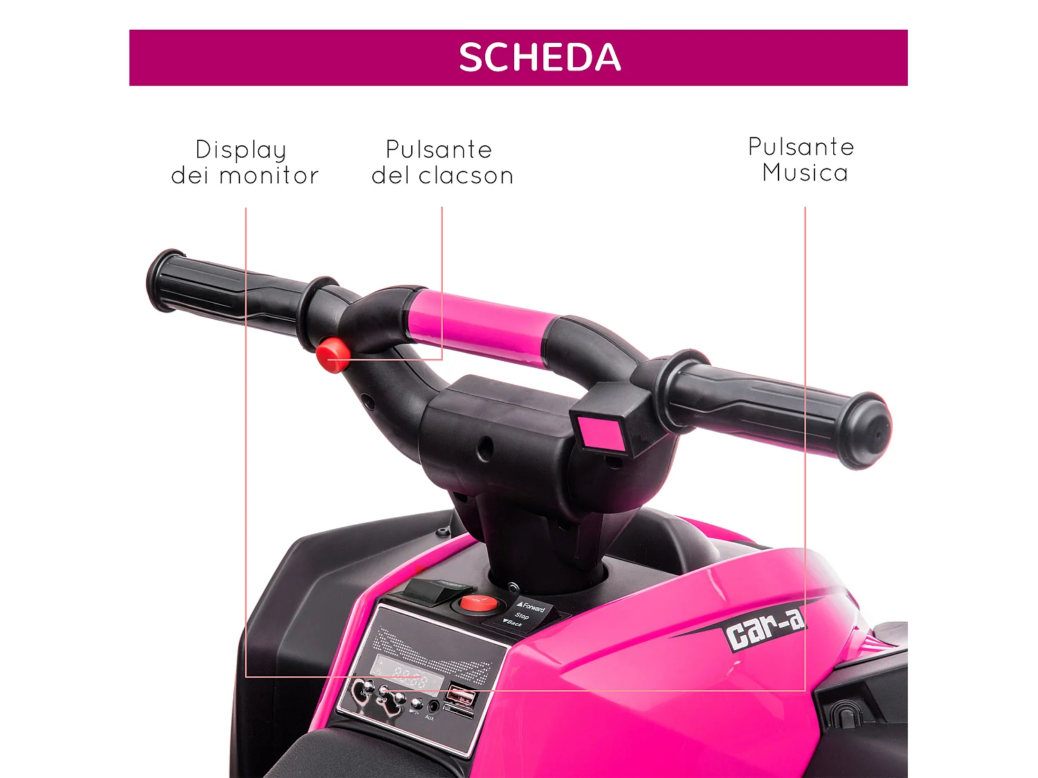 Quad per bambini 12v 2 velocità ruote con clacson rosa